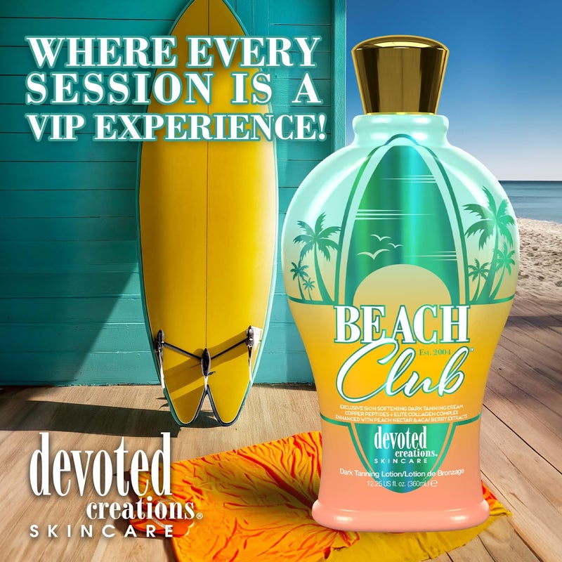 Devoted Creations Beach Club - Exclusive Skin Softening Copper Peptides + Elite Collagen Banking Complex with Peach Nectar & Acai Berry Extracts Indoor/Outdoor Dark Tanning Lotion - Image 3